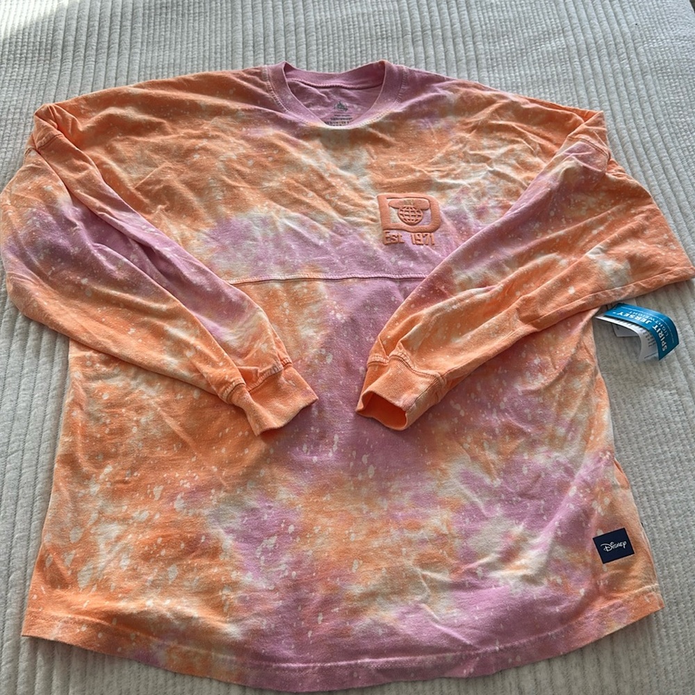 NEW Walt Disney World Spirit Jersey Orange Pink Tie Dye Lightweight Adult Small